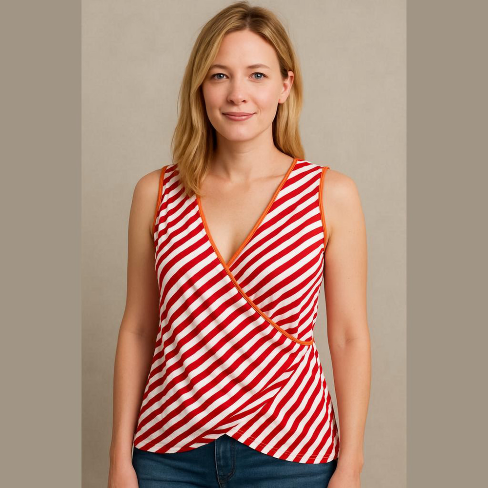 Serra Women's Reversible Wrap Top Red White Stripes XL